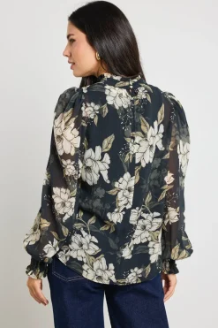 By Rosa. Poet Black Floral Long Sleeve High Neck Top
