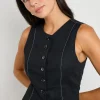 RE:UNION Label Polarity Black Ramie Crew Neck Fitted Vest