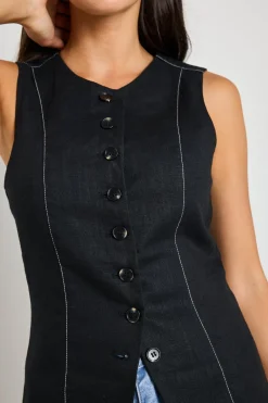 RE:UNION Label Polarity Black Ramie Crew Neck Fitted Vest