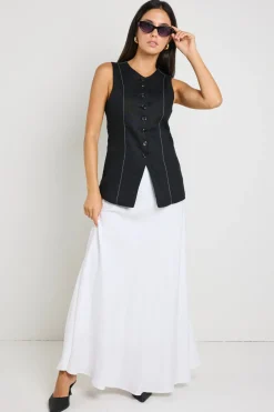 RE:UNION Label Polarity Black Ramie Crew Neck Fitted Vest