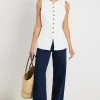 RE:UNION Label Polarity Ivory Linen Viscose Crew Neck Fitted Vest