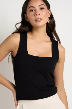 Among the Brave Positive Black Rib Square Neck Tank