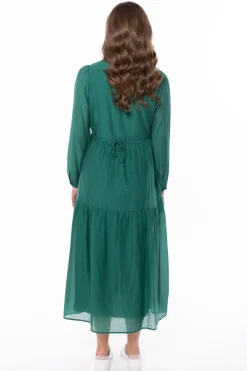 Leila + Luca Prediction Palm Green LS Tiered Midi Dress