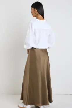 By Rosa. Preserve Bronze Floaty Satin Bias Maxi Skirt
