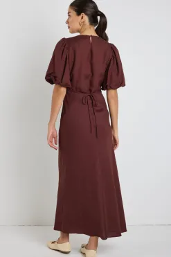 Stories be Told Preview Chocolate Puff Sleeve V Neck Bias Midi Dress