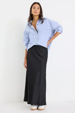 Stories be Told Prodigy Black Satin Bias Maxi Skirt