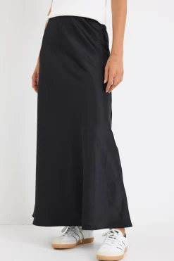 Stories be Told Prodigy Black Satin Bias Maxi Skirt