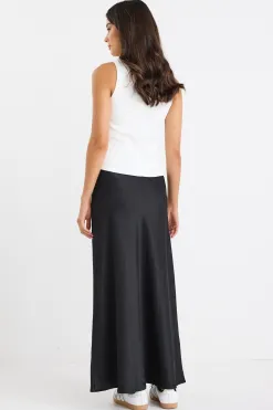 Stories be Told Prodigy Black Satin Bias Maxi Skirt