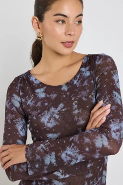 Stories be Told Promenade Chocolate Tie Dye Mesh Long Sleeve Midi Dress