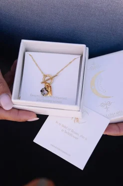 Love Lunamei Pure 18k Gold Plate with Herkimer Quartz Fob Necklace