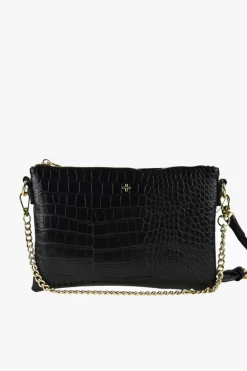 Peta + Jain Qunicy Black Pebble Vegan Recycled Leather Crossbody Bag with Gold Hardware