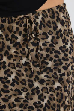 Among the Brave Rally Leopard Tie Waist Bias Maxi Skirt