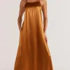 Staple The Label Rayna Copper Satin Strappy Maxi Dress