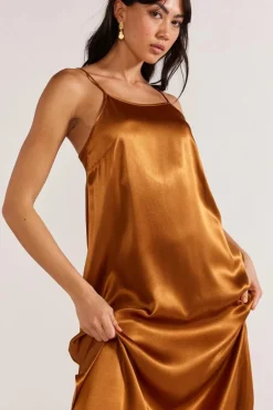Staple The Label Rayna Copper Satin Strappy Maxi Dress