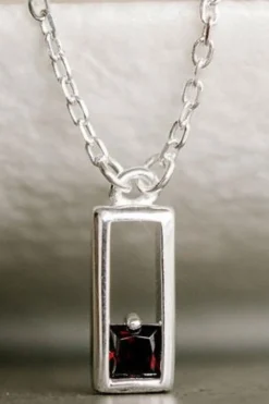 Silver Linings Realm Silver Square EOL Necklace with Black Garnet
