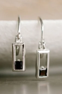 Silver Linings Realm Silver Square Sleeper EOL Earring with Black Garnet