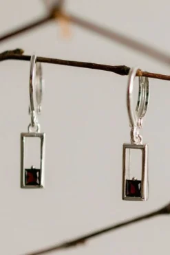 Silver Linings Realm Silver Square Sleeper EOL Earring with Black Garnet