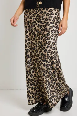 Stories be Told Record Leopard Satin Bias Maxi Skirt
