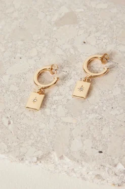 Humble + Heart Rectangle Pendant Gold Hoop Earrings