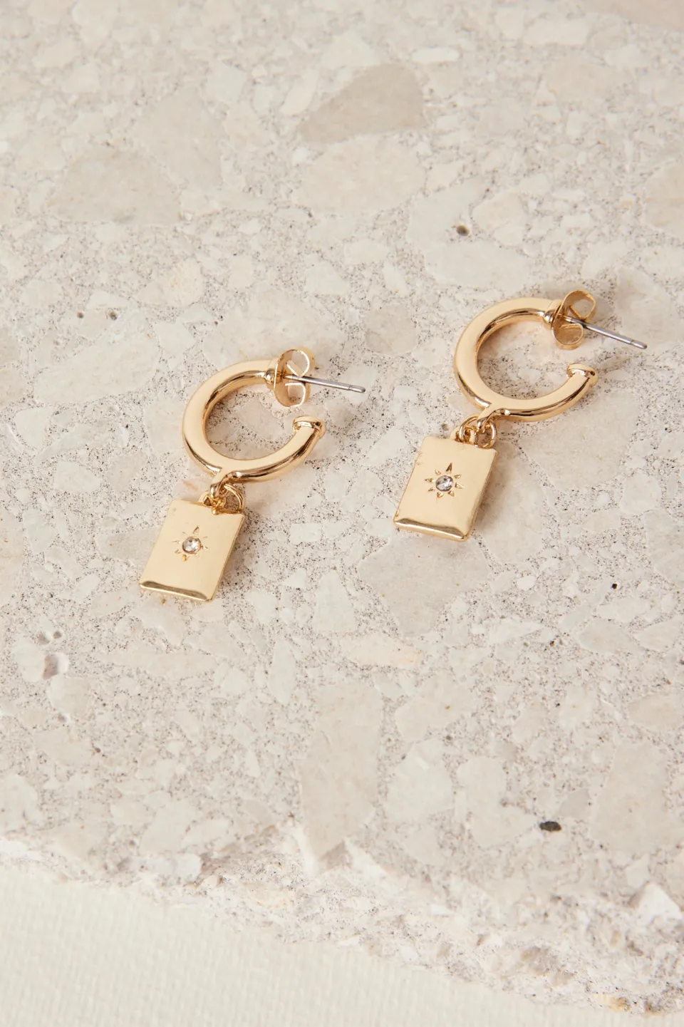 Humble + Heart Rectangle Pendant Gold Hoop Earrings