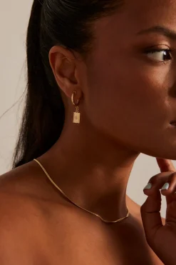 Humble + Heart Rectangle Pendant Gold Hoop Earrings