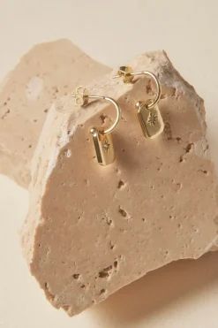 Georgia Mae Rectangle Signet Hoop Gold Earrings.