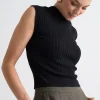 Among the Brave Regal Black Sleeveless Funnel Neck Rib Knit Top