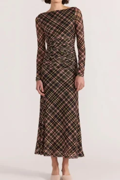 Staple The Label Reign Check Mesh LS Midi Dress