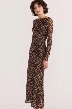Staple The Label Reign Check Mesh LS Midi Dress