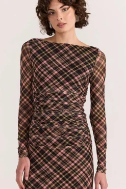 Staple The Label Reign Check Mesh LS Midi Dress