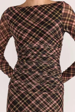 Staple The Label Reign Check Mesh LS Midi Dress