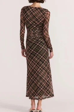 Staple The Label Reign Check Mesh LS Midi Dress