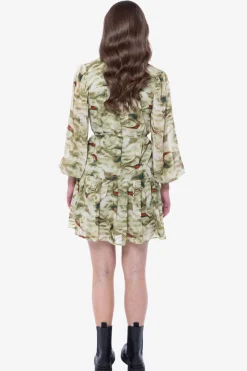 Leila + Luca Renew Khaki Smudge LS Belted Mini Dress