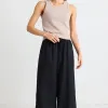 RE:UNION Label Resort Black Linen Tie Waist Pull On Wide Pants