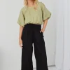 RE:UNION Label Resort Black Linen Wide Leg Elastic Waist Pant