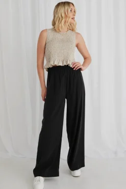 RE:UNION Label Resort Black Linen Wide Leg Elastic Waist Pant