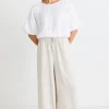 RE:UNION Label Resort Natural Linen Tie Waist Pull On Wide Pants