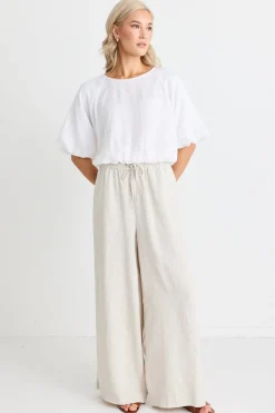RE:UNION Label Resort Natural Linen Tie Waist Pull On Wide Pants