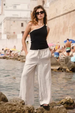 RE:UNION Label Resort Natural Linen Tie Waist Pull On Wide Pants