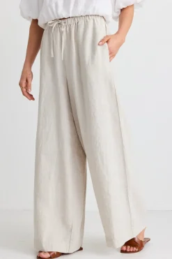 RE:UNION Label Resort Natural Linen Tie Waist Pull On Wide Pants
