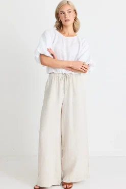 RE:UNION Label Resort Natural Linen Tie Waist Pull On Wide Pants