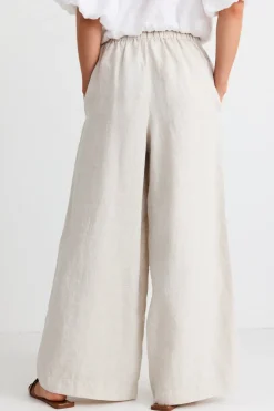 RE:UNION Label Resort Natural Linen Tie Waist Pull On Wide Pants