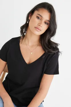 Humble + Heart Respect Black Relaxed V neck Organic Tee