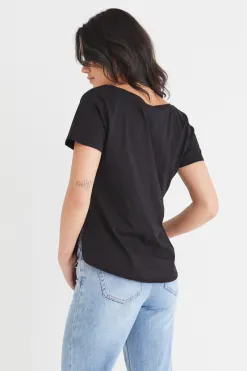 Humble + Heart Respect Black Relaxed V neck Organic Tee