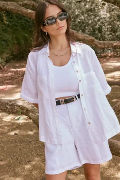RE:UNION Label Response White Linen SS Boxy Shirt