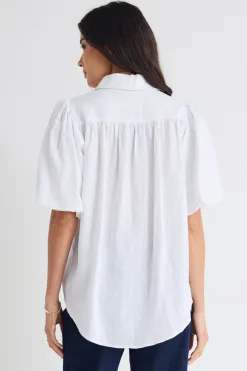 Among the Brave Rested White Linen Bubble Sleeve Shirt