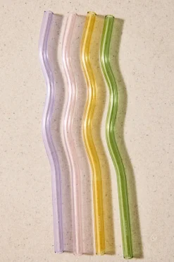 Sucker Reusable Glass Multi Colour Wavy Drinking Straws