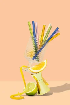 Sucker Reusable Glass Multi Colour Cocktail Straws