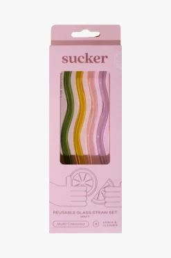 Sucker Reusable Glass Multi Colour Wavy Drinking Straws