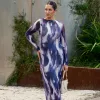 Stories be Told Revel Lilac Crinkle Mesh LS Maxi Dress